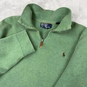 Ralph Lauren Green Quarter-Zip Polo Sweatshirt with Brown Pony